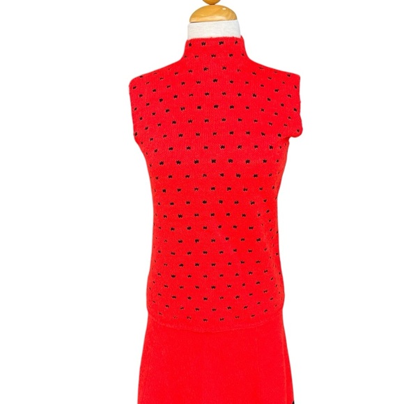 VTG St. John Knits 3-Piece Skirt Suit 60s 70s Red Black Dots Mock Neck Talon Zip - Picture 4 of 16